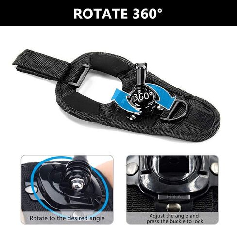 حامل حزام معصم دوار 360 درجة من ParaPace لـ GoPro Hero 10/9/8/7/6/5s/5/4s/4/3+ جلسة سوداء، حامل شريط ذراع لركوب الدراجات قابل للتعديل لكاميرا XIAOYI SJCAM Yi DJI Action ملحقات رياضية خارجية in Kuwait