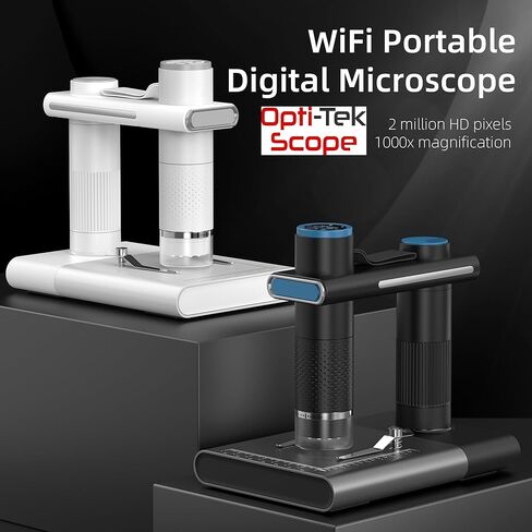 Opti-Tekscope OT-WiFi: كاميرا مجهرية رقمية عالية الدقة لاسلكية - تكبير 50-1000X، وضوح 2 مليون بكسل، التحكم في تطبيق iOS/Android، إضاءة LED رائعة، متوافقة مع أجهزة الكمبيوتر الشخصية وأجهزة Mac (أبيض) in Kuwait