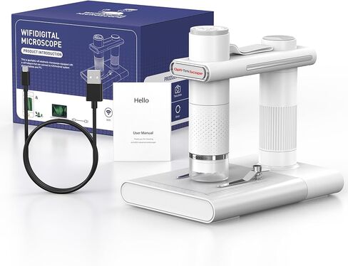 Opti-Tekscope OT-WiFi: كاميرا مجهرية رقمية عالية الدقة لاسلكية - تكبير 50-1000X، وضوح 2 مليون بكسل، التحكم في تطبيق iOS/Android، إضاءة LED رائعة، متوافقة مع أجهزة الكمبيوتر الشخصية وأجهزة Mac (أبيض) in Kuwait