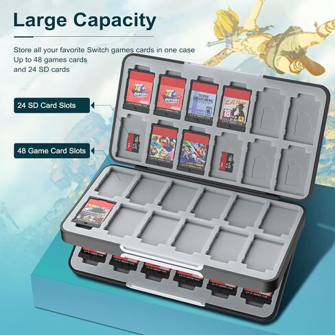 حافظة بطاقة ألعاب TiMOVO 48 لجهاز Nintendo Switch OLED 2021/Switch/Switch lite، و48 علبة خرطوشة حامل ألعاب لبطاقات ألعاب Switch و24 بطاقة SD، صندوق تخزين ألعاب مدمج ومحمول in Saudi Arabia
