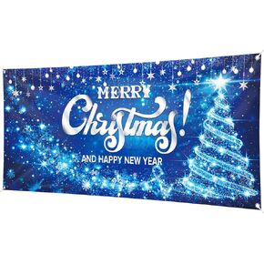 Christmas Garage Door Banner, Merry Christmas Garage Cover Large Xmas Party Background Decoration for Photography, Holiday Photo Booth Props Outdoor Hanging Decor for Winter Supplies, 13 x 6ft