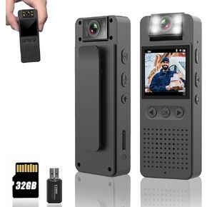 كاميرا الجسم مع تسجيل 1080 بكسل، شاشة 1.4 بوصة ومسجل عدسة دوارة 180 درجة، بطاقة مدمجة سعة 32 جيجابايت، وضع المصباح اليدوي، عمر بطارية 7 ساعات، كاميرا شرطة يمكن ارتداؤها للمنزل/الخارج/إنفاذ القانون/حارس الأمن in Kuwait