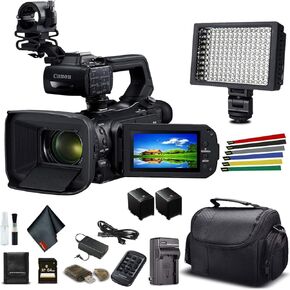 كاميرا الفيديو Canon XA55 Professional UHD 4K (3668C002) مع بطارية إضافية، وحقيبة ناعمة، وبطاقة ذاكرة سعة 64 جيجابايت، وإضاءة LED، وحزمة أساسية إضافية (متجددة) in Kuwait