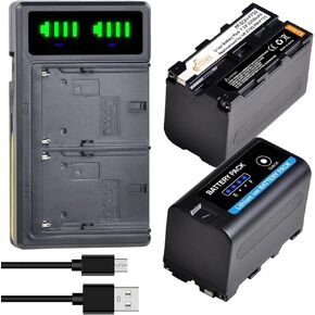 بطارية Pickle Power NP-F750، عبوتان NP-F770 بطارية 5200 مللي أمبير في الساعة مع مؤشرات طاقة LED وشاحن مزدوج لسوني NP-F970 F750 F960 F530 F570 CCD-SC55 TR516 TR716، لإضاءة فيديو YONGUO Godox LED in Kuwait