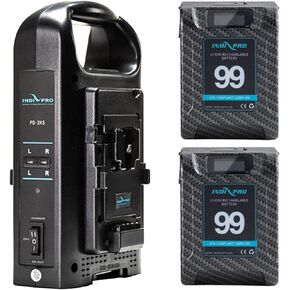 IndiPRO 2X Micro Alpha Series 99Wh V-Mount Lithium-Ion Batteries and Dual V-Mount Battery Charger Kit, Carbon Fiber in Kuwait
