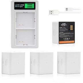 REYTRIC 4 عبوات من البطاريات القابلة لإعادة الشحن وشاحن LCD مزدوج VMA5400 متوافق مع كاميرا Arlo Ultra وUltra 2 وArlo Pro 3 وPro 4 VMC4040P 3.85V 4800mAh 18.48Wh A-4a in Kuwait