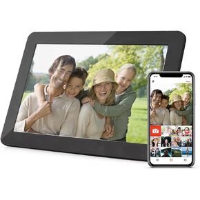 إطار صور رقمي Andoer Frameo WiFi، إطار صور رقمي ذكي مقاس 10.1 بوصة - تحكم باللمس، تدوير تلقائي، مشاركة التطبيق، 16 جيجابايت، واي فاي، سحاب، مع حامل للعائلة والأصدقاء in Kuwait