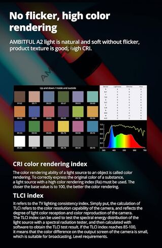مصباح أنبوبي AMBITFUL A2 RGB، CRI 95+ TLCI 97 +، درجة حرارة اللون 2500K ~ 8500K، سطوع 100% (760LUX)، تطبيق مدمج، وظيفة مغناطيسية RGB LED عصا ضوء... in Saudi Arabia