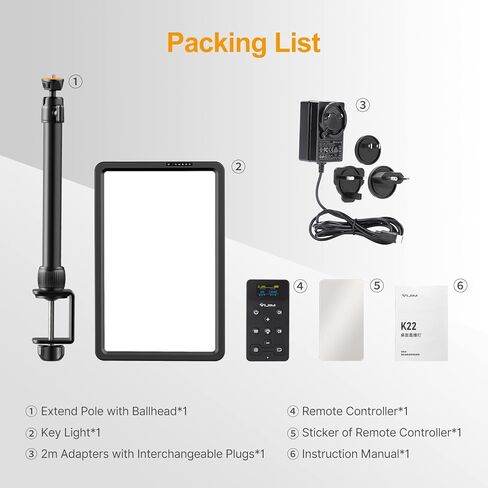 جوسمو مصباح اضاءة LED احترافي K22 بقدرة 24 واط مع جهاز تحكم عن بعد للفيديو والمؤتمرات في المنزل والمكتب، CRI95+ 2500K-9000K سطوع قابل للتعديل، يدعم استخدام بطارية NP-F in Kuwait