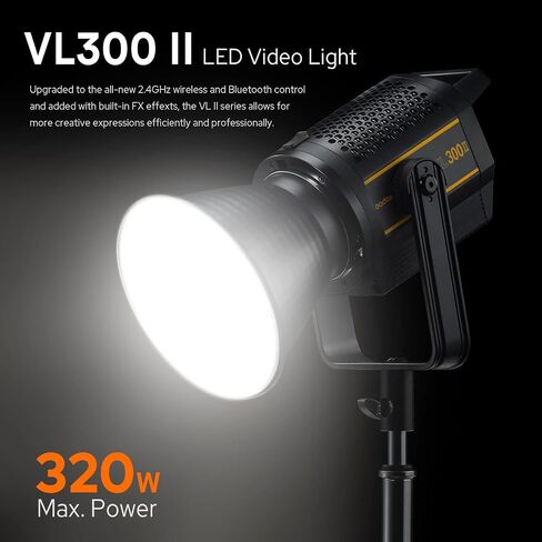 Godox VL300 II LED Video Light, 320W 5600K Daylight-Balanced Bowens Mount Continuous Video Light,CRI 96 TLCI 96 0-100% Dimming,16 Groups 32 Channels,2.4GHz Wireless Bluetooth Control(VL300 Upgraded) in Saudi Arabia