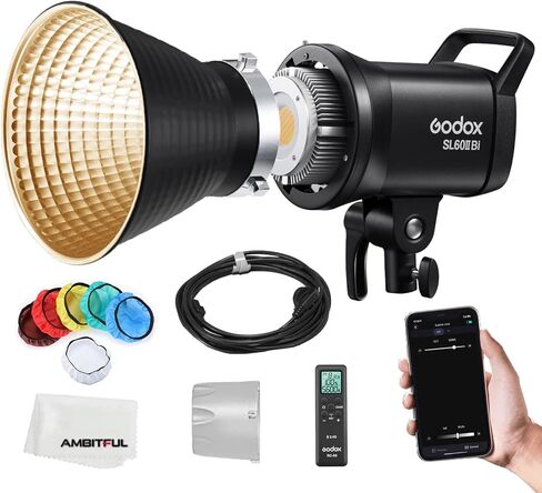 غودوكس مصباح فيديو SL60II-Bi SL-60W CRI 96+ مطور TLCI 97+، ضوء فيديو LED ثنائي اللون ضوء نهاري مستمر 2800-6500 كلفن بحد اقصى 75 واط بوينز ماونت مع تحكم عن طريق التطبيق الجديد مع 11-FX + جهاز تحكم عن in Kuwait