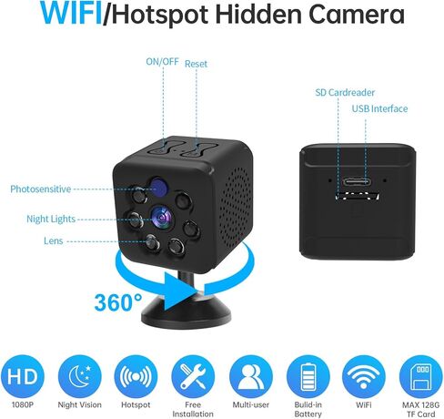 كاميرا تجسس مخفية من lopofly بدقة 1080 بكسل عالية الدقة واي فاي كاميرا صغيرة لاسلكية، كاميرا مربية صغيرة مع رؤية ليلية زاوية واسعة 120 درجة، كاميرا للكلاب الأليفة في الأماكن المغلقة والخارجية، كاميرا مراقبة أمنية in Kuwait