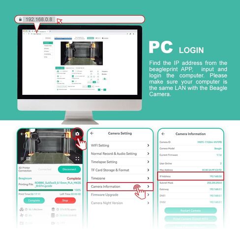كاميرا Mintion Beagle للطابعة ثلاثية الأبعاد، وكاميرا Beagle مع مراقبة عن بعد، واتصال WiFi وبطاقة Micro SD 32G، التوصيل والتشغيل، ودعم الكمبيوتر/التطبيق، وإنشاء فيديو بفاصل زمني تلقائيًا in Kuwait
