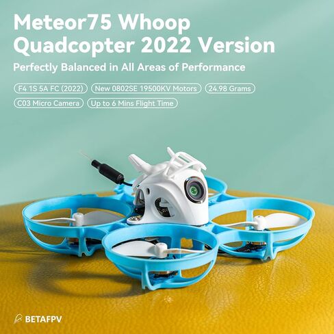 BETAFPV Meteor75 1S Micro FPV Whoop Drone Quadcopter لـ FPV Racing Freestyle Flight داخلي خارجي يطير لمدة تصل إلى 6 دقائق مع وحدة تحكم الطيران F4 1S 5A 0802SE 19500KV Motor C03 Camera - Frsky in Kuwait