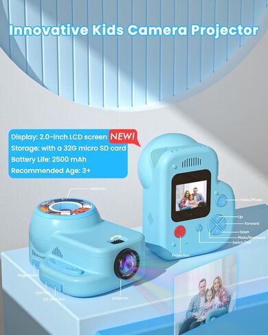 Kids Camera Projector, Kids Projector with Camera, Digital Camera for Kids Projection, Storybook Projector Video Camera Toy for 3-12 Years Old Boys Girls, Christmas Birthday Gift, with 32G SD Card in Kuwait
