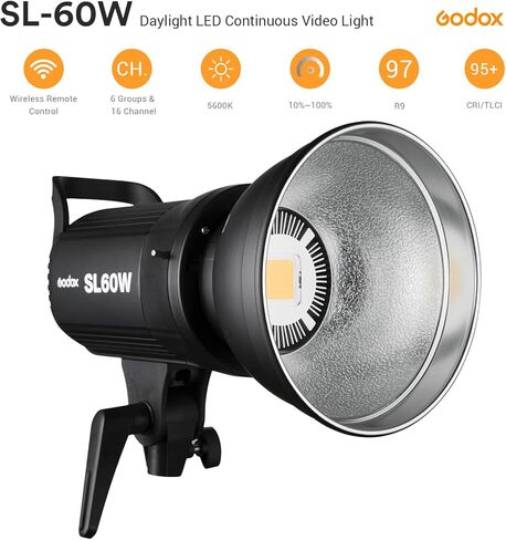 GODOX SL-60W 60W 5600±300K Bowens Mount LED ضوء فيديو مستمر لتسجيل الفيديو وحفلات الزفاف والتصوير في الهواء الطلق in Saudi Arabia