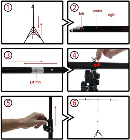 فموجين مجموعة حامل خلفية من خليط معدني من الالومنيوم على شكل حرف T، 6.56×6.50 قدم (2 متر × 2 متر)، حامل خلفية للتصوير الفوتوغرافي محمول قابل للتعديل (مع 3 مشابك زنبركية) PQ001 in Kuwait