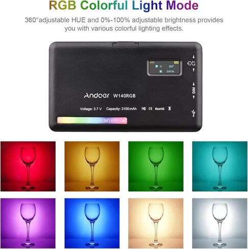 Andoer W140 RGB LED Video Light Kit Pocket Video Conference Lighting CRI95+ 2500K-9000K Dimmable 20 Lighting Effects with Desktop Tripod Ballhead Phone Holder Computer Clip Cold Shoe Adapter in Saudi Arabia