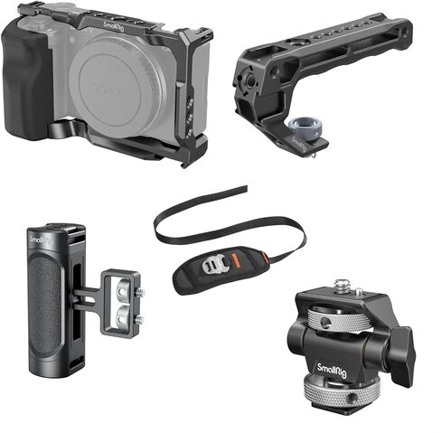 قفص SmallRig ZV-E10 مع مقبض سيليكون ومجموعة فتحات ملولبة مدمجة، مع قفص كاميرا، ومقبض خيط جانبي، ومقبض علوي لنقطة تحديد موقع Arri، وحزام اليد، وحامل شاشة الحذاء البارد in Kuwait