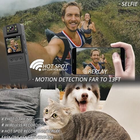 كاميرا الجسم مع تسجيل 1080 بكسل، شاشة 1.4 بوصة ومسجل عدسة دوارة 180 درجة، بطاقة مدمجة سعة 32 جيجابايت، وضع المصباح اليدوي، عمر بطارية 7 ساعات، كاميرا شرطة يمكن ارتداؤها للمنزل/الخارج/إنفاذ القانون/حارس الأمن in Kuwait