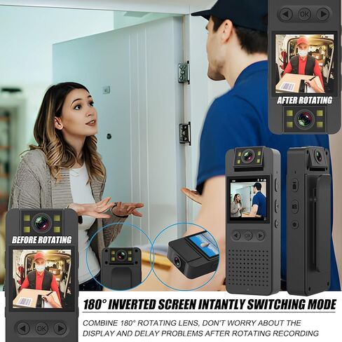 كاميرا الجسم مع تسجيل 1080 بكسل، شاشة 1.4 بوصة ومسجل عدسة دوارة 180 درجة، بطاقة مدمجة سعة 32 جيجابايت، وضع المصباح اليدوي، عمر بطارية 7 ساعات، كاميرا شرطة يمكن ارتداؤها للمنزل/الخارج/إنفاذ القانون/حارس الأمن in Kuwait