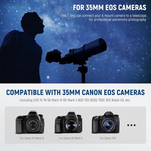 حلقة T من NEEWER مع خيوط M42 متوافقة مع كاميرات Canon EOS والتلسكوبات مقاس 35 مم، حلقة محول العدسة لـ EOS-1V 1N 5D Mark IV 6D Mark II 80D 70D 800D 750D 300 Rebel GII إلخ، LA-02 in Saudi Arabia