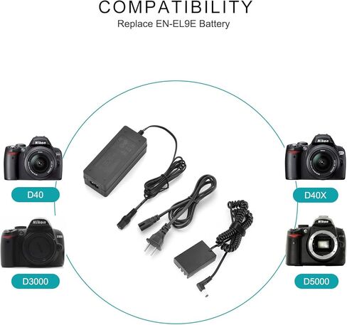 نيو موا محول امداد طاقة تيار متردد بديل لبطارية وهمية EN-EL9 ومجموعة شاحن اقتران تيار مستمر لكاميرا نيكون D40 وD40X وD60 وD3000 وD5000 in Kuwait
