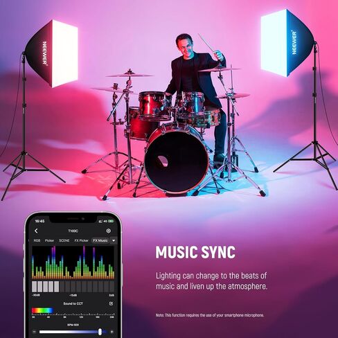 NEEWER RGB Softbox Lighting Kit with App Control & 9 Effect Modes, 2 Pack 26W FCC/IC/UL Certified LED Bulbs CRI93+ TLCI98+, E26 Porcelain Sockets, 24" Softboxes, for Studio Photography Lighting, NK800 in Kuwait