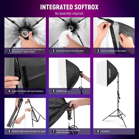 NEEWER RGB Softbox Lighting Kit with App Control & 9 Effect Modes, 2 Pack 26W FCC/IC/UL Certified LED Bulbs CRI93+ TLCI98+, E26 Porcelain Sockets, 24" Softboxes, for Studio Photography Lighting, NK800 in Kuwait