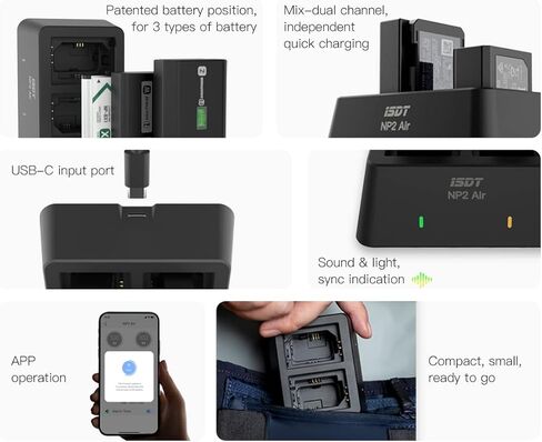ISDT NP2 NP-FZ100 NP-FW50 NP-BX1 Battery Charger Set, Max 25W Type-C Input, 90 Mins Full Charge for Sony A9 A7III A7RIII / Various Cameras Batteries Cyber-Shot DSC-RX100/RX100 V,HDR-CX405 in Kuwait