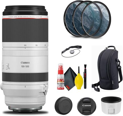 عدسة Canon RF 100-500mm f/4.5-7.1L هي عدسة USM (4112C002) + طقم فلتر + حافظة للغطاء + طقم تنظيف + المزيد (متجدد) in Saudi Arabia