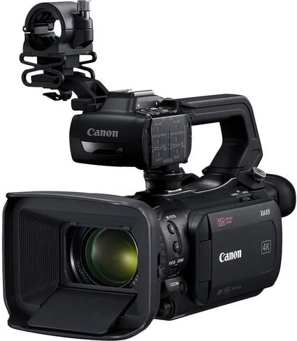 كاميرا الفيديو Canon XA55 Professional UHD 4K (3668C002) مع بطارية إضافية، وحقيبة ناعمة، وبطاقة ذاكرة سعة 64 جيجابايت، وإضاءة LED، وحزمة أساسية إضافية (متجددة) in Kuwait