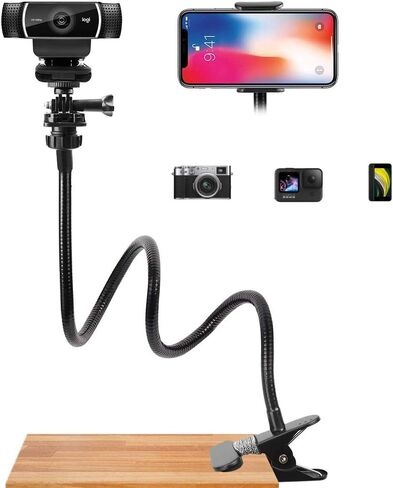Webcam-Stand-Mount Phone Camera Desk-Clamp-Holder - 27 Inch Flexible Gooseneck Arm Mount Stand for Phone Gopro Hero Webcam C922 C930 C930e C920 Brio 4K C615 C922x C925e C920s C270 C310 in Saudi Arabia