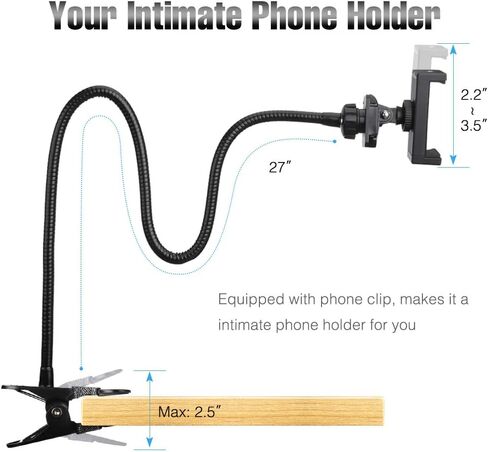 Webcam-Stand-Mount Phone Camera Desk-Clamp-Holder - 27 Inch Flexible Gooseneck Arm Mount Stand for Phone Gopro Hero Webcam C922 C930 C930e C920 Brio 4K C615 C922x C925e C920s C270 C310 in Saudi Arabia