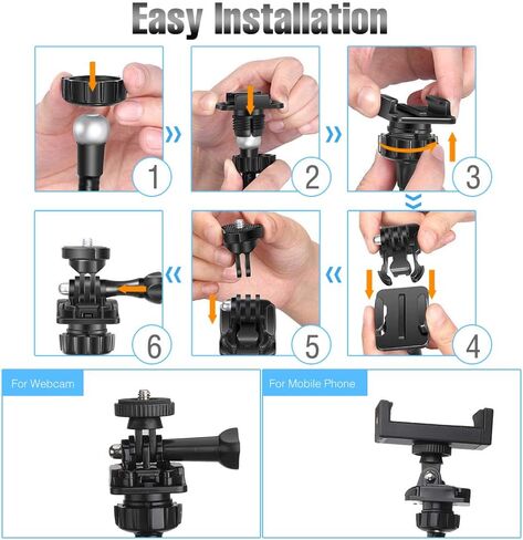 Webcam-Stand-Mount Phone Camera Desk-Clamp-Holder - 27 Inch Flexible Gooseneck Arm Mount Stand for Phone Gopro Hero Webcam C922 C930 C930e C920 Brio 4K C615 C922x C925e C920s C270 C310 in Saudi Arabia