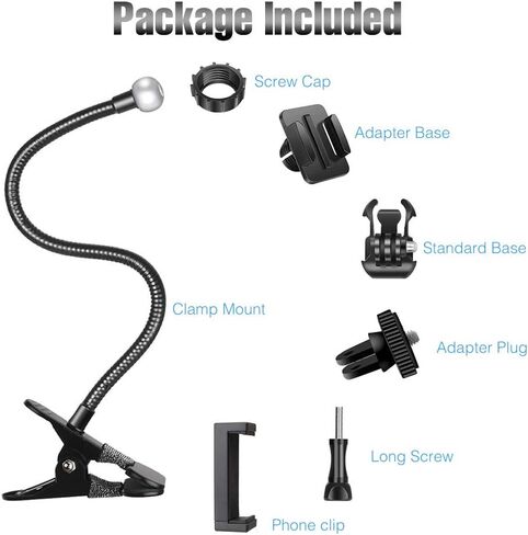 Webcam-Stand-Mount Phone Camera Desk-Clamp-Holder - 27 Inch Flexible Gooseneck Arm Mount Stand for Phone Gopro Hero Webcam C922 C930 C930e C920 Brio 4K C615 C922x C925e C920s C270 C310 in Saudi Arabia