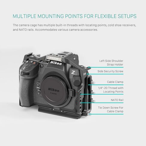 Camera Cage Compatible with Nikon Z8 Lightweight Kit - Black | Mount Accessories | NATO TOP Handle | ARCA Ready | Security Threads | Cable CLAMP| TA-T55-A-B in Saudi Arabia
