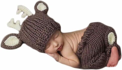 Baby Photography Props Boy Girl Photo Shoot Outfits Newborn Crochet Costume Infant Knitted Deer Hat Pants in Saudi Arabia