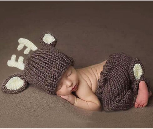Baby Photography Props Boy Girl Photo Shoot Outfits Newborn Crochet Costume Infant Knitted Deer Hat Pants in Saudi Arabia