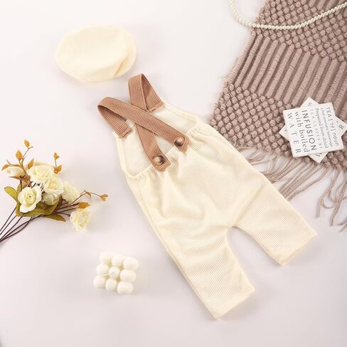 Holibeat Newborn Boy Photography Props Baby Boy Photo Shoot Outfits Infant Gentleman Romper Suits with Hat in Saudi Arabia