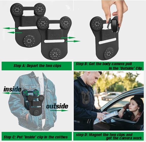 KSADBOSSBO كاميرا الجسم والحامل المغناطيسي للكاميرا، كاميرا يمكن ارتداؤها بدقة 1080 بكسل تدعم بطاقة SD ذاكرة قابلة للإزالة + حامل مغناطيسي لكاميرا الجسم KSAD، مشبك خلفي شفط مغناطيسي عالمي in Kuwait