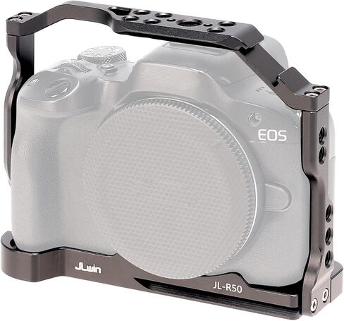 قفص JLWIN r50 لكاميرا Canon R50، لوحة تحرير سريعة لـ Arca-Swiss، فتحات لولبية 1/4 بوصة و3/8 بوصة وحامل حذاء بارد للملحقات in Kuwait