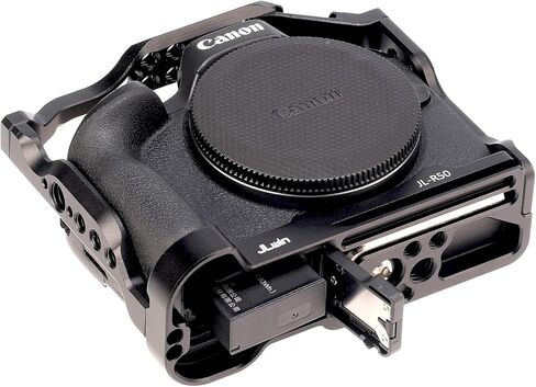 قفص JLWIN r50 لكاميرا Canon R50، لوحة تحرير سريعة لـ Arca-Swiss، فتحات لولبية 1/4 بوصة و3/8 بوصة وحامل حذاء بارد للملحقات in Kuwait