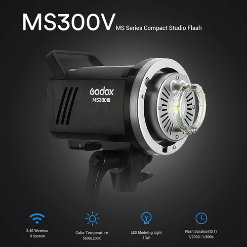فلاش استوديو Godox MS300V MS300-V بقدرة 300 وات، فلاش نظام X لاسلكي 2.4 جيجا، مع مصباح تشكيل مطور، حامل Bowens Monolight مع مشغل فلاش لاسلكي Godox XProII-F متوافق مع كاميرا Fuji Fujifilm in Saudi Arabia