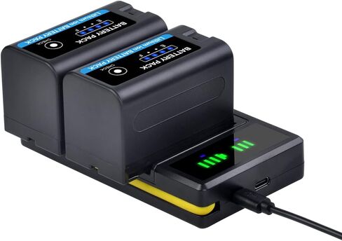 بطارية Pickle Power NP-F750، عبوتان NP-F770 بطارية 5200 مللي أمبير في الساعة مع مؤشرات طاقة LED وشاحن مزدوج لسوني NP-F970 F750 F960 F530 F570 CCD-SC55 TR516 TR716، لإضاءة فيديو YONGUO Godox LED in Kuwait