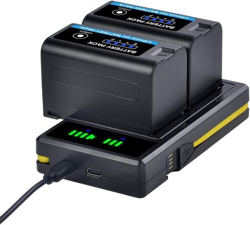 بطارية Pickle Power NP-F750، عبوتان NP-F770 بطارية 5200 مللي أمبير في الساعة مع مؤشرات طاقة LED وشاحن مزدوج لسوني NP-F970 F750 F960 F530 F570 CCD-SC55 TR516 TR716، لإضاءة فيديو YONGUO Godox LED in Kuwait