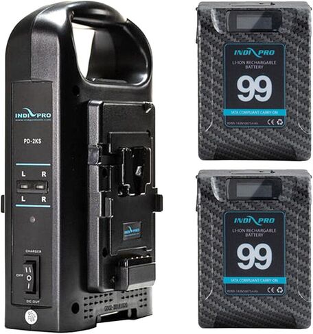 بطاريات IndiPRO 2X Micro Alpha Series 99Wh Lithium-Ion ومجموعة شاحن بطارية مزدوجة على شكل V، من ألياف الكربون in Kuwait