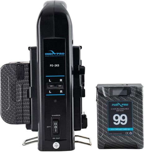 بطاريات IndiPRO 2X Micro Alpha Series 99Wh Lithium-Ion ومجموعة شاحن بطارية مزدوجة على شكل V، من ألياف الكربون in Kuwait