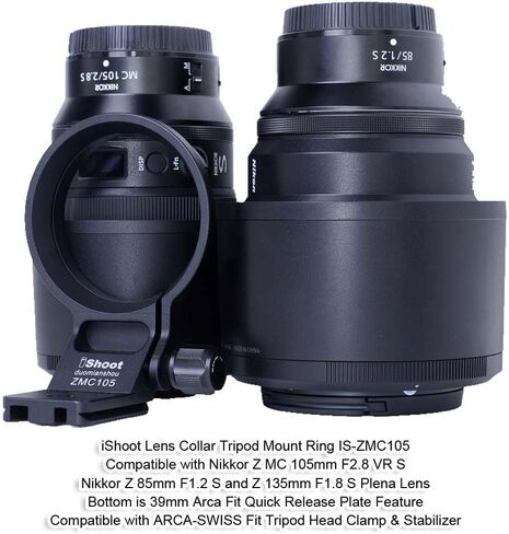 طوق عدسة iShoot ثلاثي القوائم متوافق مع Nikon Nikkor Z 135 مم F1.8 S Plena، Z 85 مم F1.2 S & Z MC 105 مم f/2.8 VR S، لوحة تحرير سريعة تدعم ARCA-Swiss Fit Tripod Head Clamp Stabilizer in Saudi Arabia