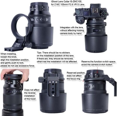 طوق عدسة iShoot ثلاثي القوائم متوافق مع Nikon Nikkor Z 135 مم F1.8 S Plena، Z 85 مم F1.2 S & Z MC 105 مم f/2.8 VR S، لوحة تحرير سريعة تدعم ARCA-Swiss Fit Tripod Head Clamp Stabilizer in Saudi Arabia